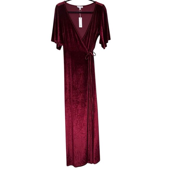 Baltic Born Maxi Wrap Velvet Dress Meghan Wedding Holiday Party Burgundy Size XL - Picture 7 of 13